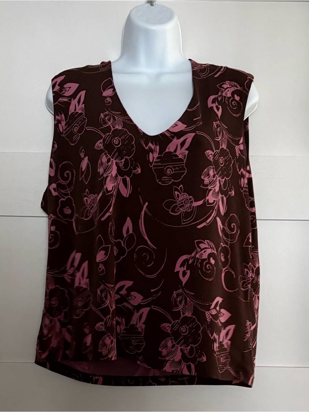 Merona Brownish-Black V-Neck Floral Sleeveless Camisole with Pink Print